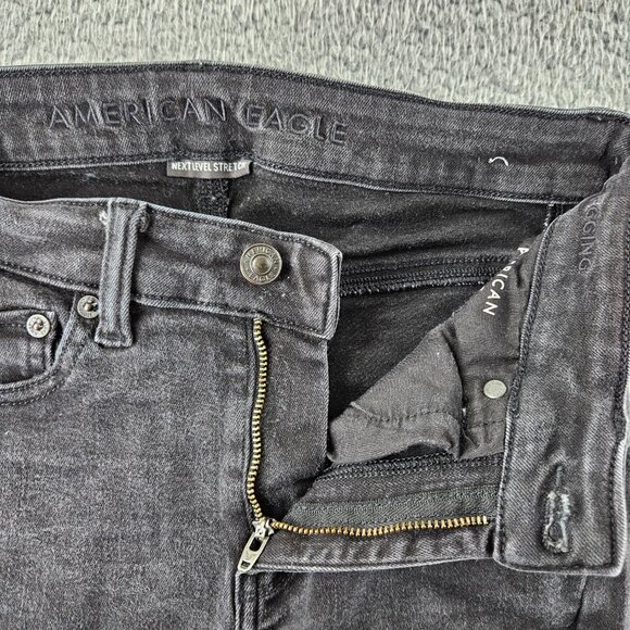 American Eagle Shorts Womens 4 Black High Rise Cut Offs Stretch Distressed Denim - Picture 3 of 16